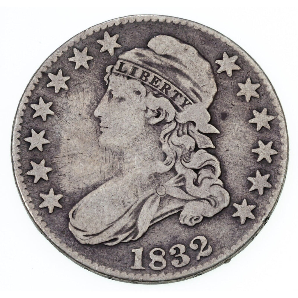 1832 50C Bust Half Dollar in Good+ Condition, Natural Color, VG Obverse