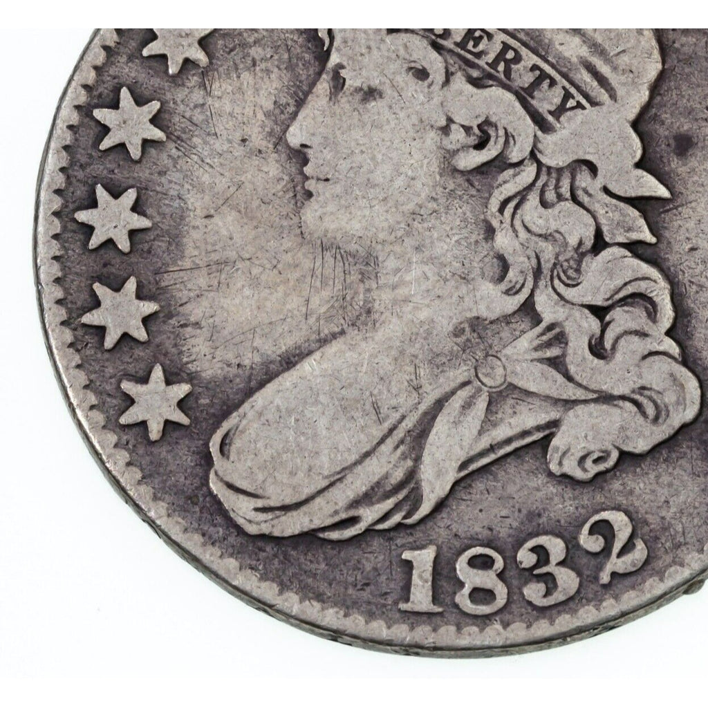1832 50C Bust Half Dollar in Good+ Condition, Natural Color, VG Obverse