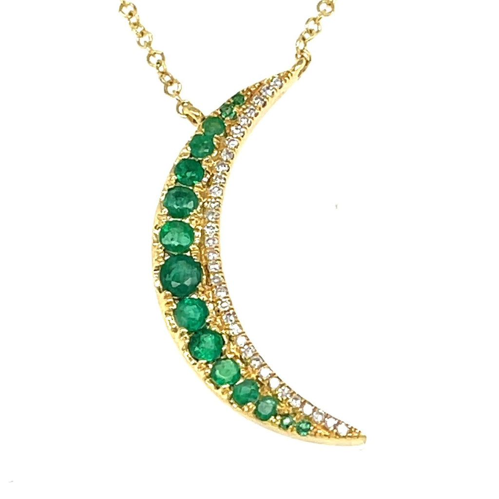 14k Yellow Gold & Emerald Crescent Moon Pendant w/ 0.93ct Diamonds, 20" Gold Chain