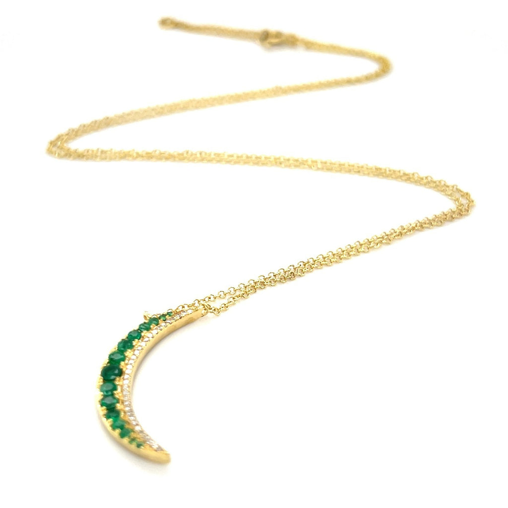 14k Yellow Gold & Emerald Crescent Moon Pendant w/ 0.93ct Diamonds, 20" Gold Chain