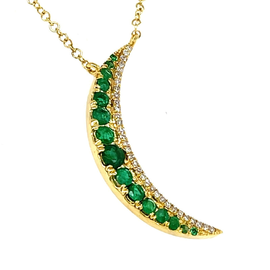 14k Yellow Gold & Emerald Crescent Moon Pendant w/ 0.93ct Diamonds, 20" Gold Chain