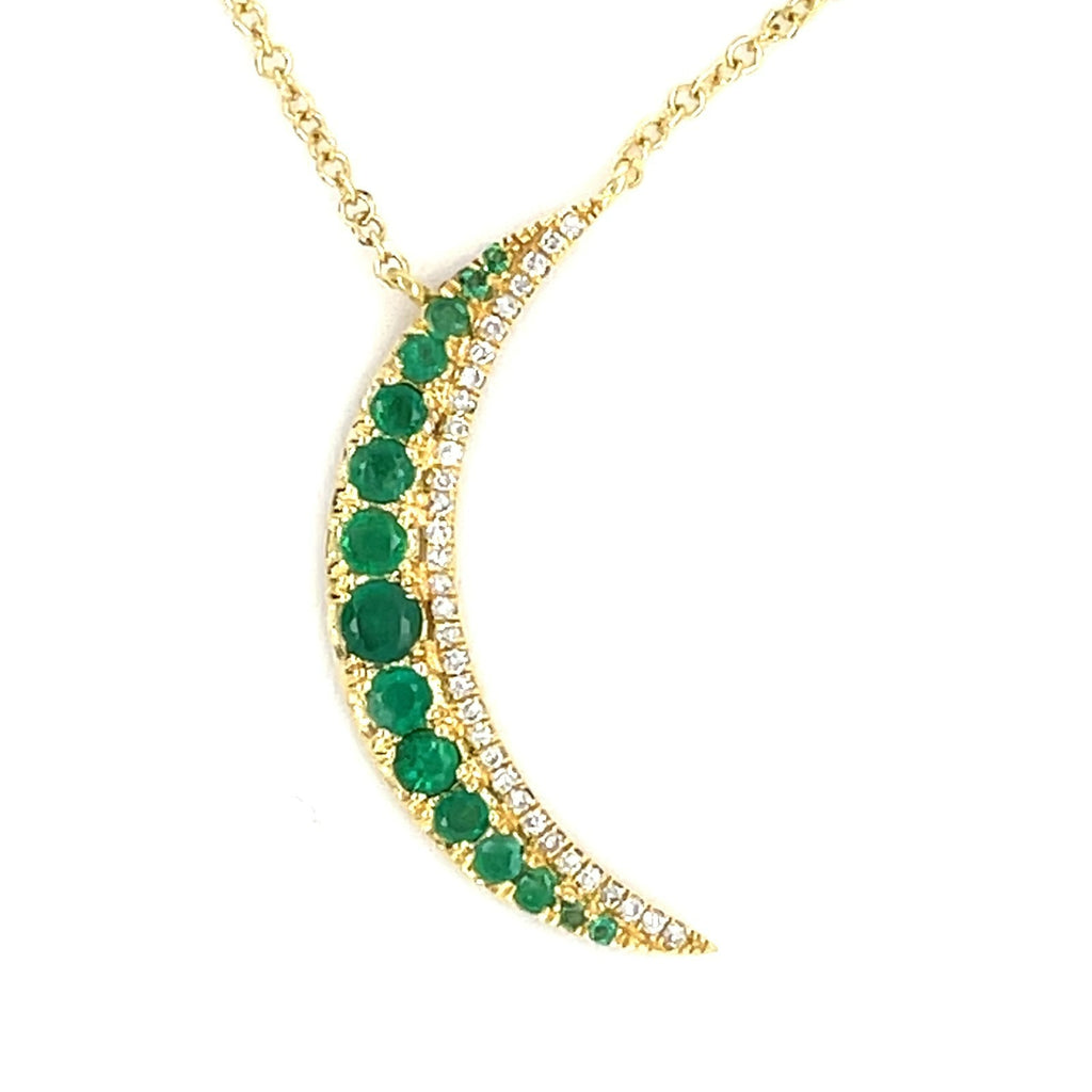 14k Yellow Gold & Emerald Crescent Moon Pendant w/ 0.93ct Diamonds, 20" Gold Chain