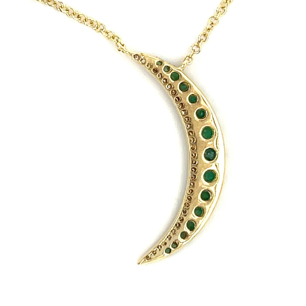14k Yellow Gold & Emerald Crescent Moon Pendant w/ 0.93ct Diamonds, 20" Gold Chain