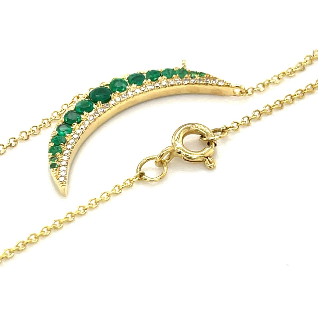 14k Yellow Gold & Emerald Crescent Moon Pendant w/ 0.93ct Diamonds, 20" Gold Chain