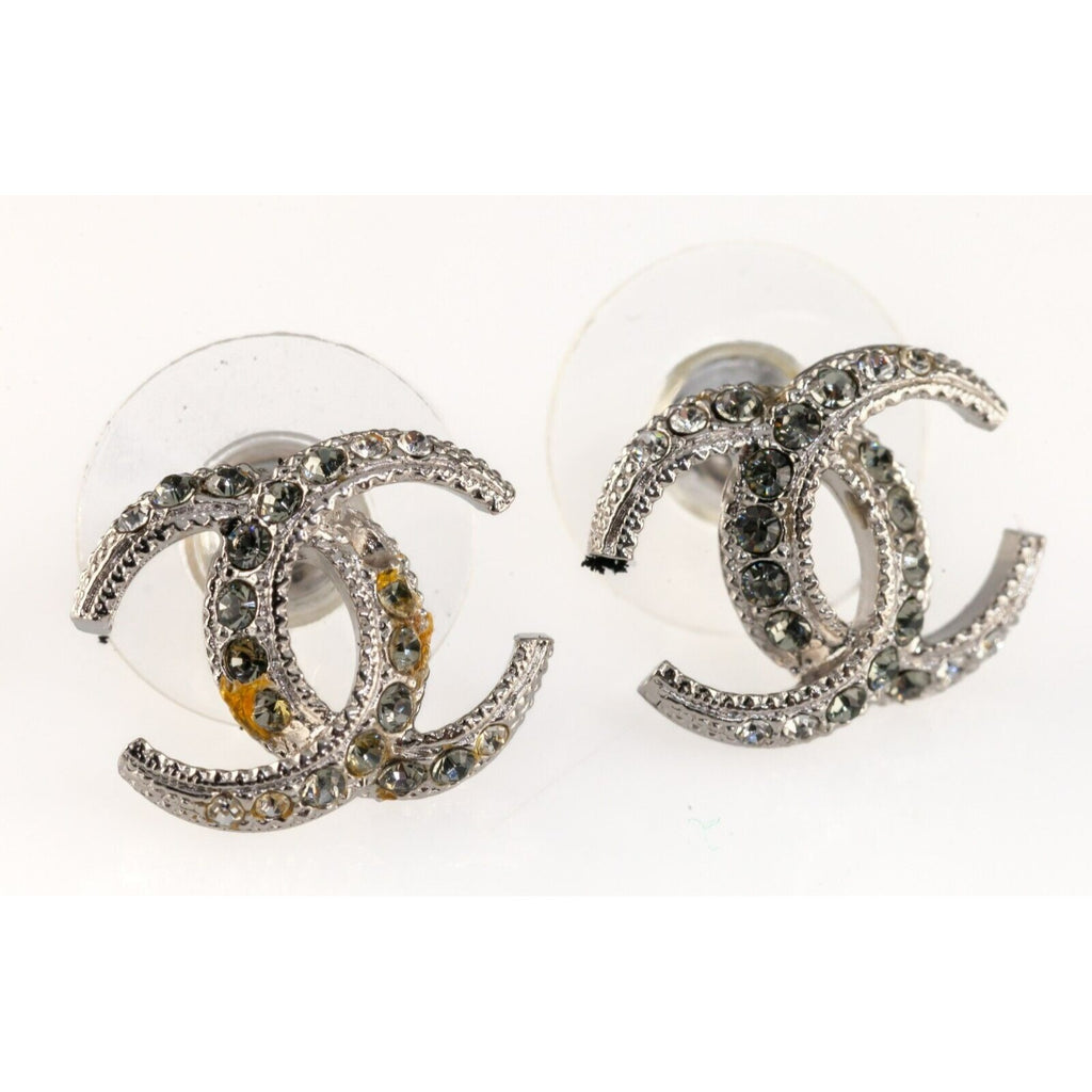 Chanel Costume Stud "CC" Crystal Earrings w/ Original Box