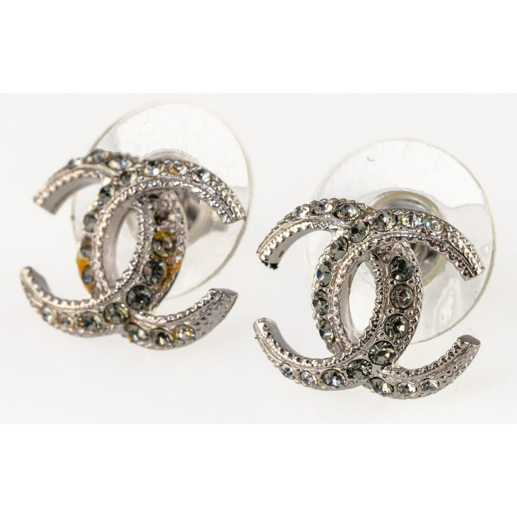 Chanel Costume Stud "CC" Crystal Earrings w/ Original Box