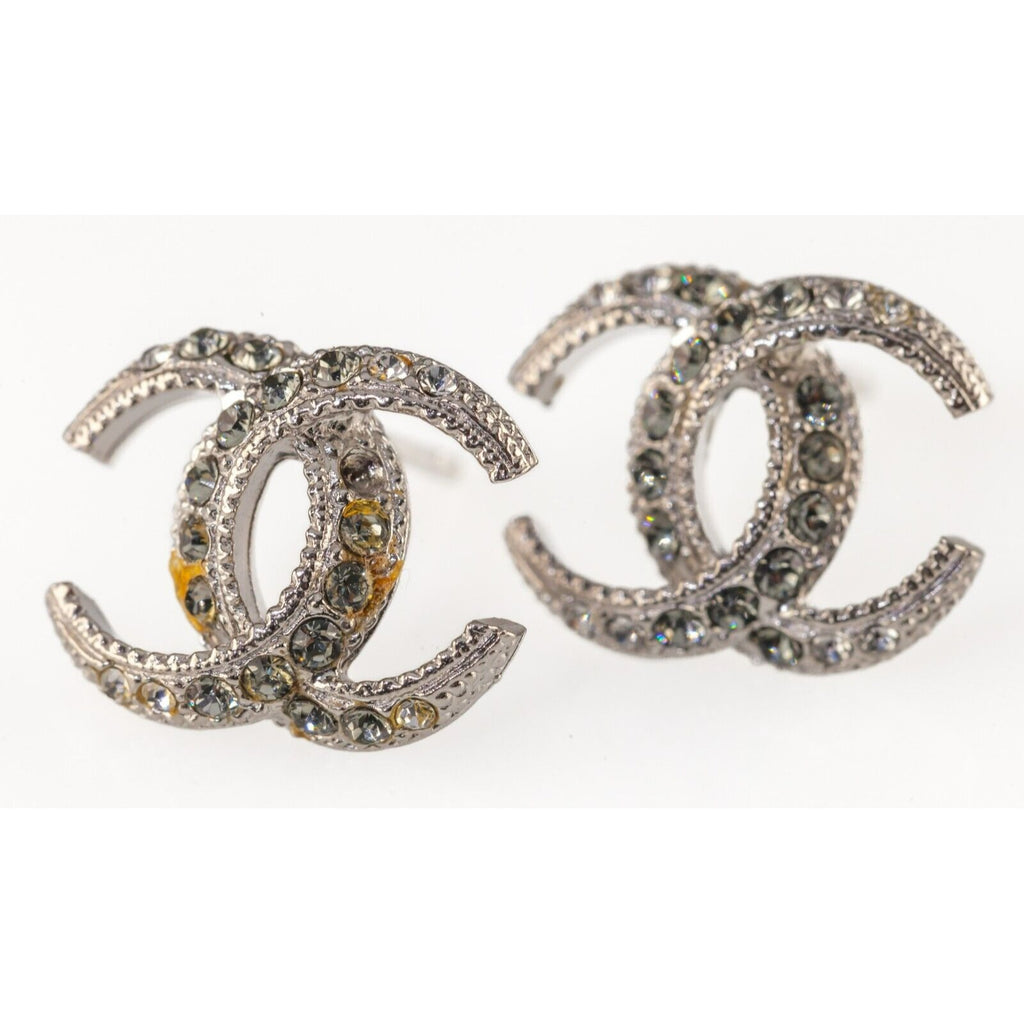 Chanel Costume Stud "CC" Crystal Earrings w/ Original Box