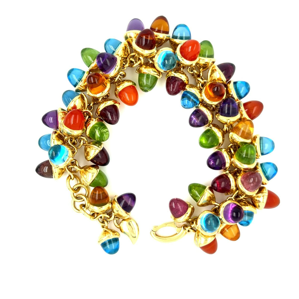 18k Yellow Gold Multi-Gem Acorn Charm Cabochon Bracelet 8" 136.6g