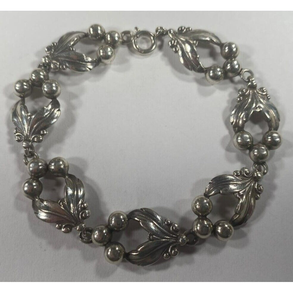 Niels Erik From Denmark Sterling Silver Floral Leaf Bracelet 7.25"