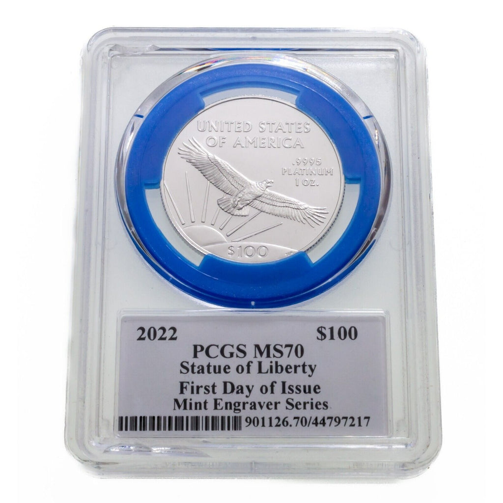 2022 P$100 Platinum Statue of Liberty FDOI Mint Engraver Series PCGS MS70