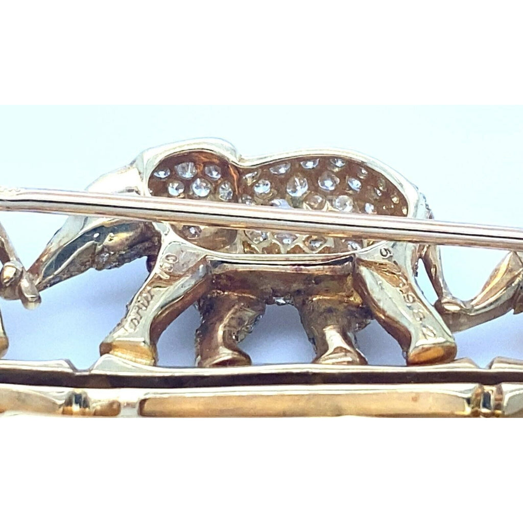 Cartier 18k Yellow Gold Elephant Family Brooch with Emerald & Diamond Accents