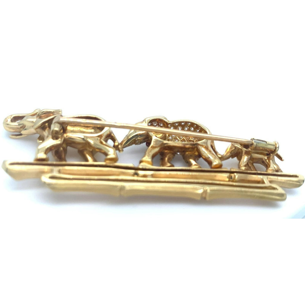 Cartier 18k Yellow Gold Elephant Family Brooch with Emerald & Diamond Accents