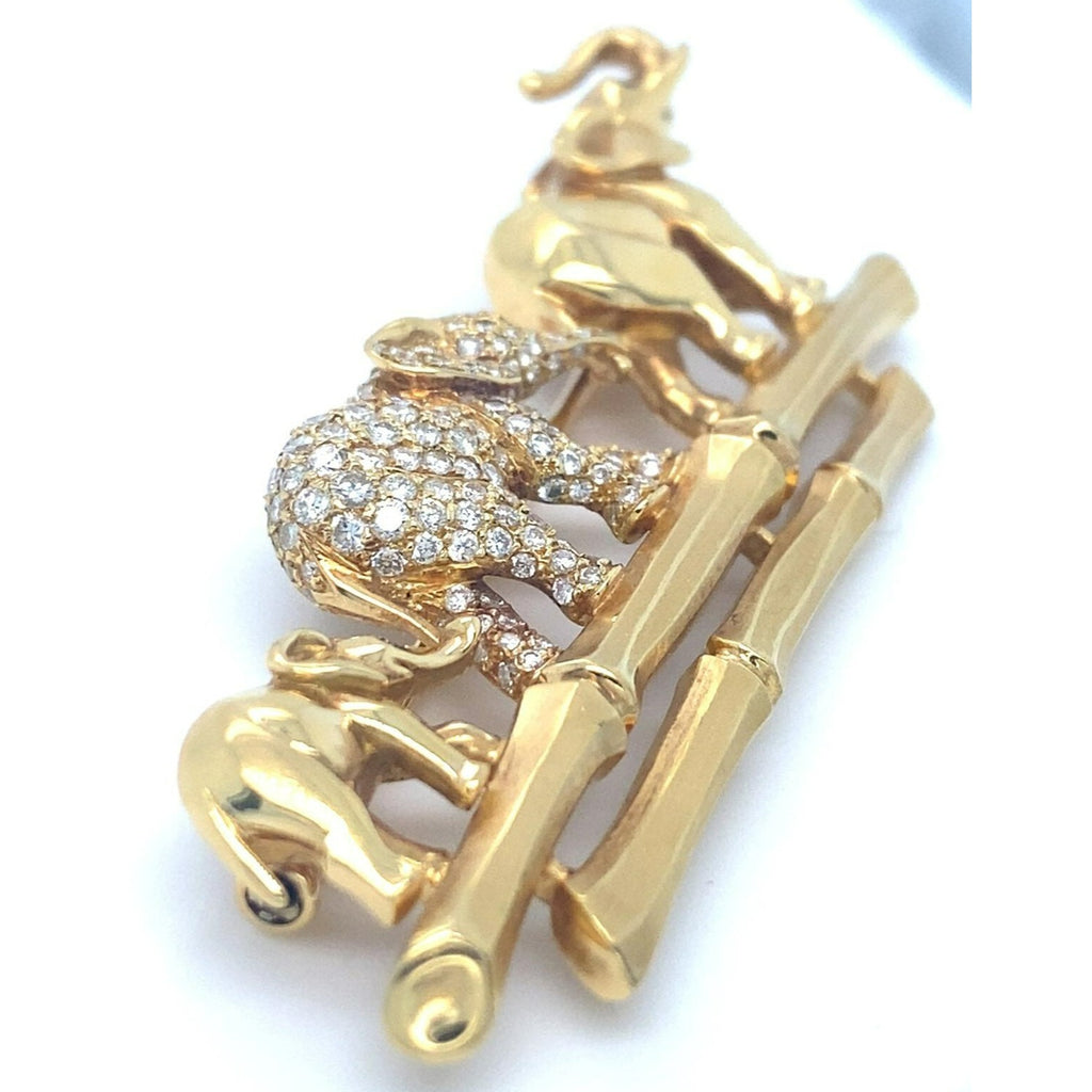Cartier 18k Yellow Gold Elephant Family Brooch with Emerald & Diamond Accents