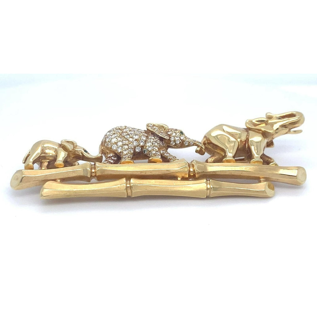 Cartier 18k Yellow Gold Elephant Family Brooch with Emerald & Diamond Accents