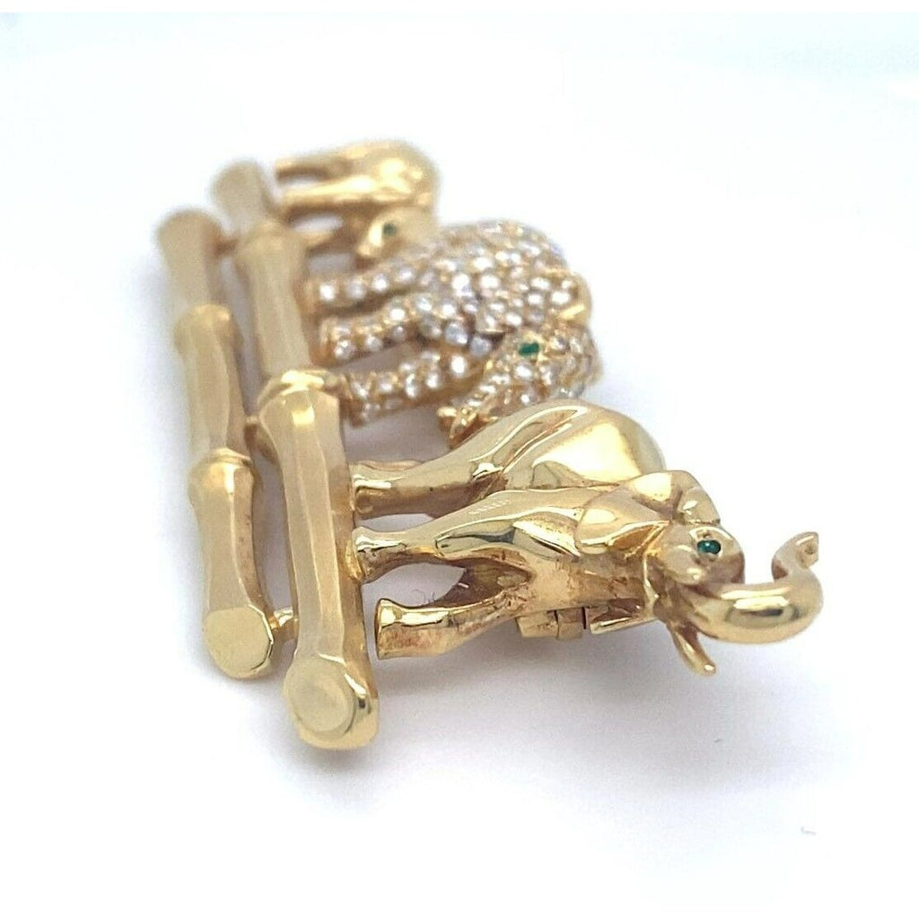 Cartier 18k Yellow Gold Elephant Family Brooch with Emerald & Diamond Accents