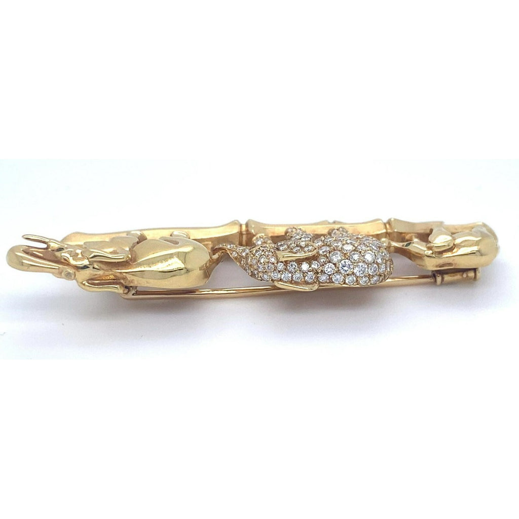 Cartier 18k Yellow Gold Elephant Family Brooch with Emerald & Diamond Accents