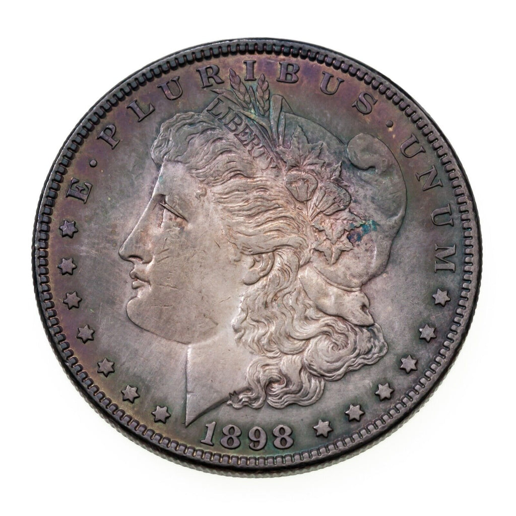 1898 $1 Silver Morgan Dollar in AU Condition, BU in Wear, Partial Cleaning