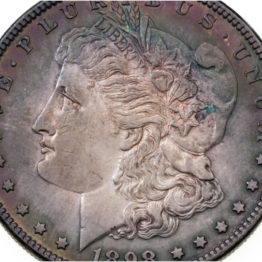 1898 $1 Silver Morgan Dollar in AU Condition, BU in Wear, Partial Cleaning