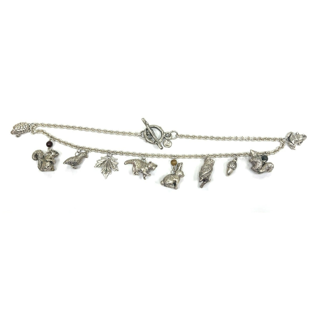 Sterling Silver Chain Necklace with Woodland Critter Charms Pendant 21"