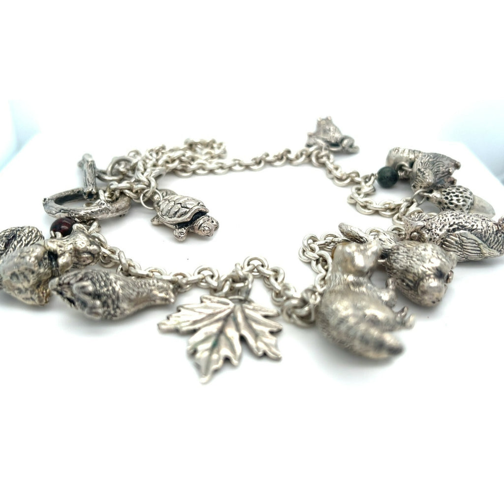 Sterling Silver Chain Necklace with Woodland Critter Charms Pendant 21"