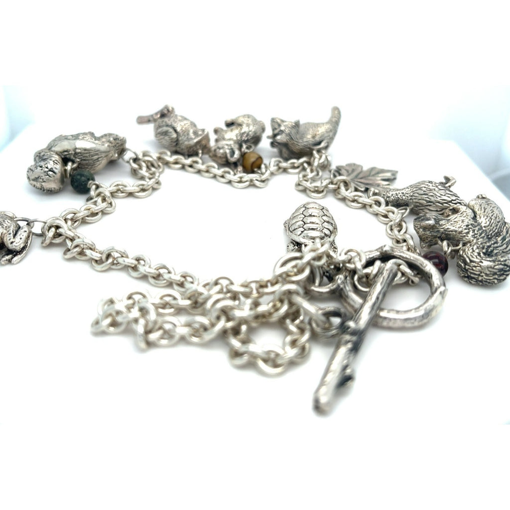 Sterling Silver Chain Necklace with Woodland Critter Charms Pendant 21"