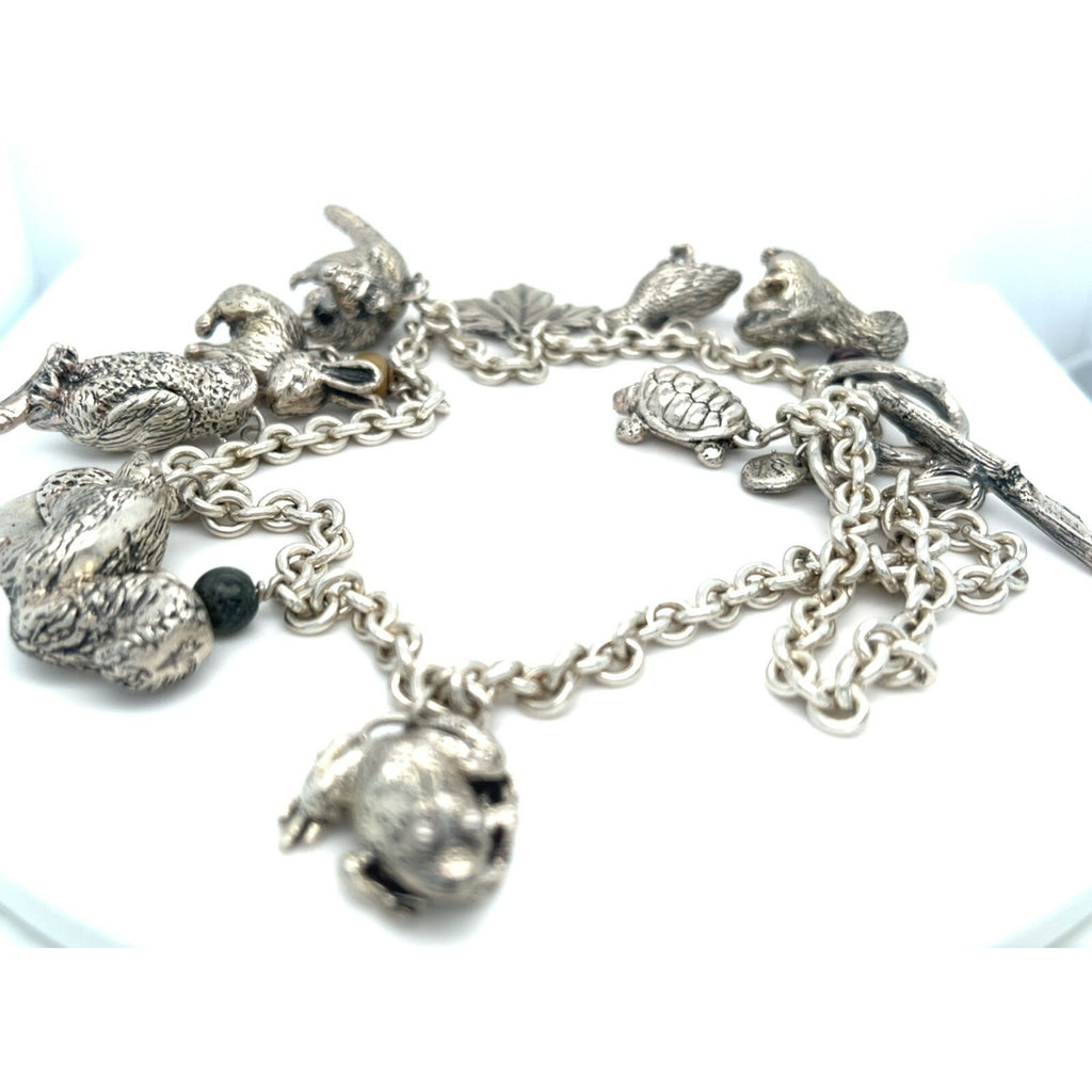 Sterling Silver Chain Necklace with Woodland Critter Charms Pendant 21"