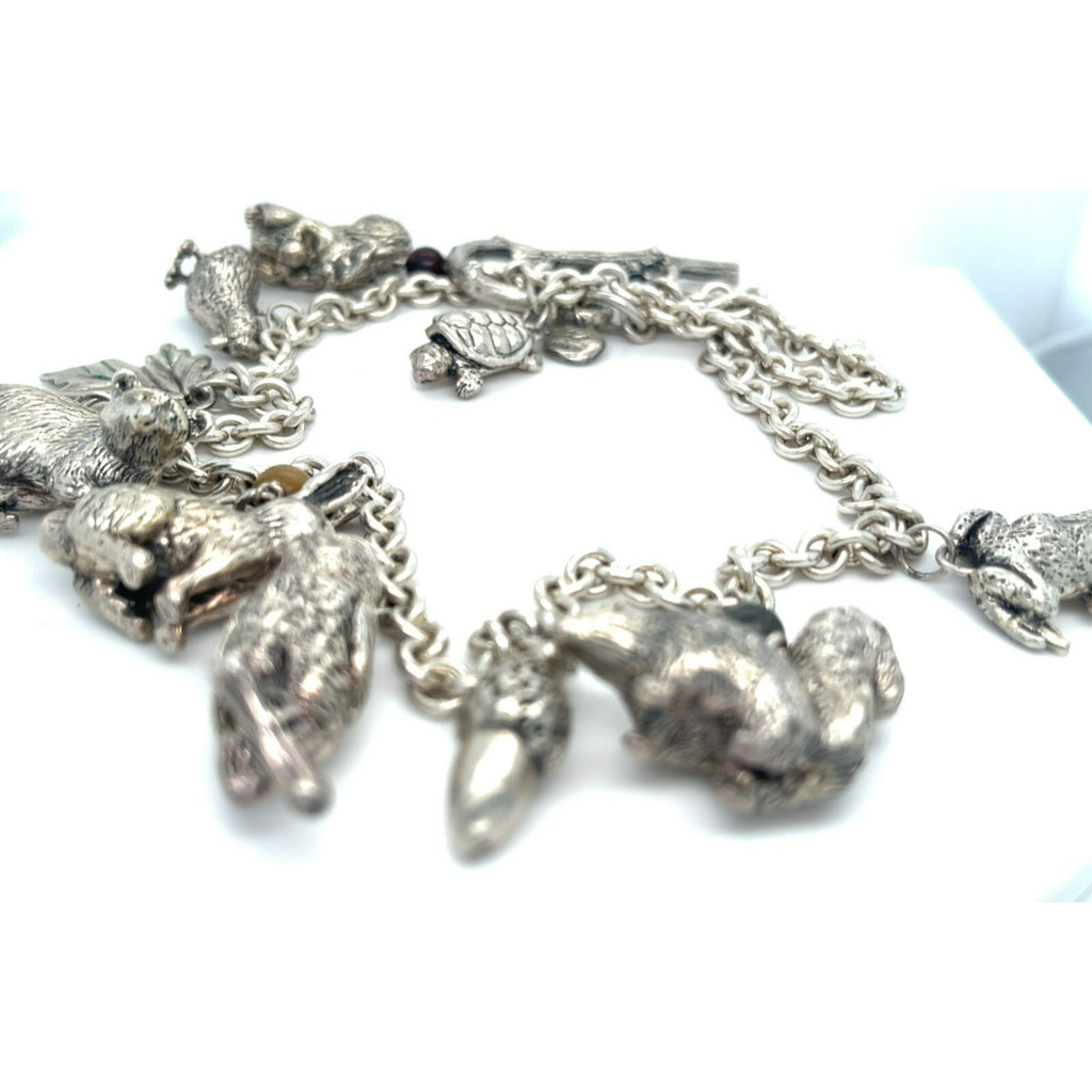 Sterling Silver Chain Necklace with Woodland Critter Charms Pendant 21"