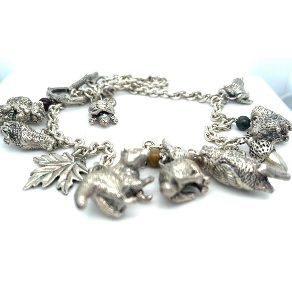 Sterling Silver Chain Necklace with Woodland Critter Charms Pendant 21"