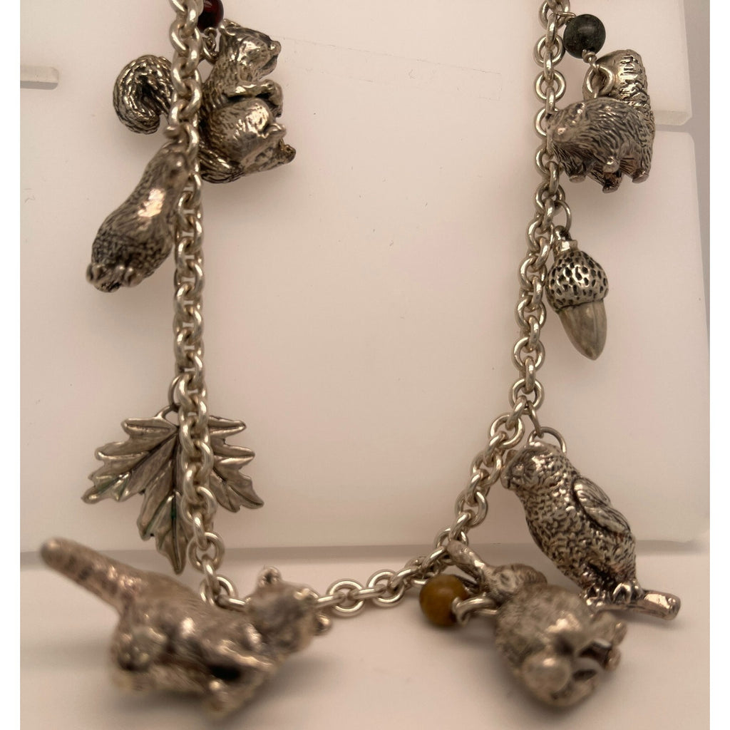 Sterling Silver Chain Necklace with Woodland Critter Charms Pendant 21"