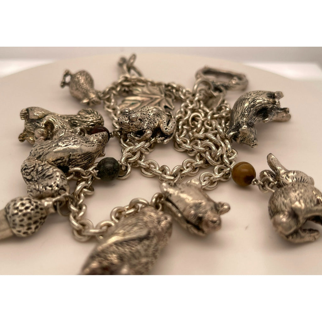 Sterling Silver Chain Necklace with Woodland Critter Charms Pendant 21"