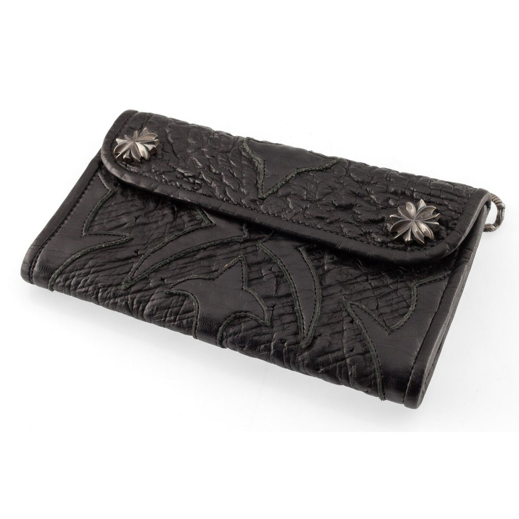 Travis Walker Leather Double Cross Shark Skin Wallet Silver Accents