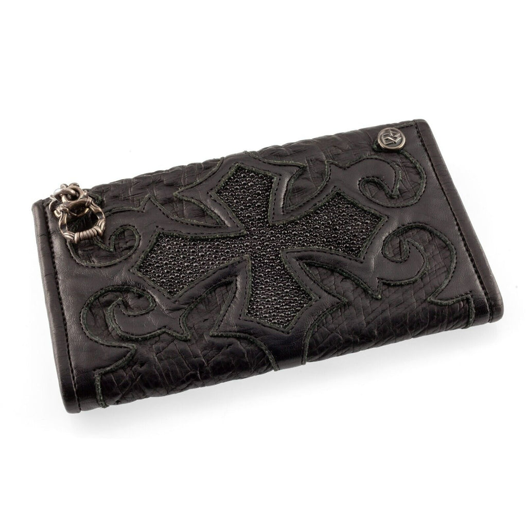 Travis Walker Leather Double Cross Shark Skin Wallet Silver Accents