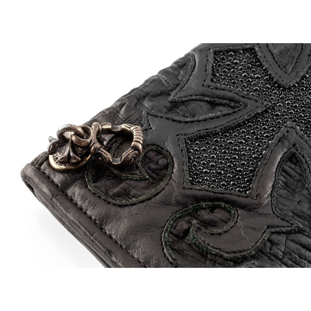 Travis Walker Leather Double Cross Shark Skin Wallet Silver Accents