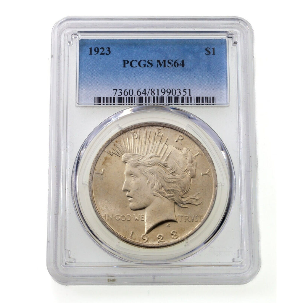1923 S$1 Silver Peace Dollar Graded by PCGS as MS-64