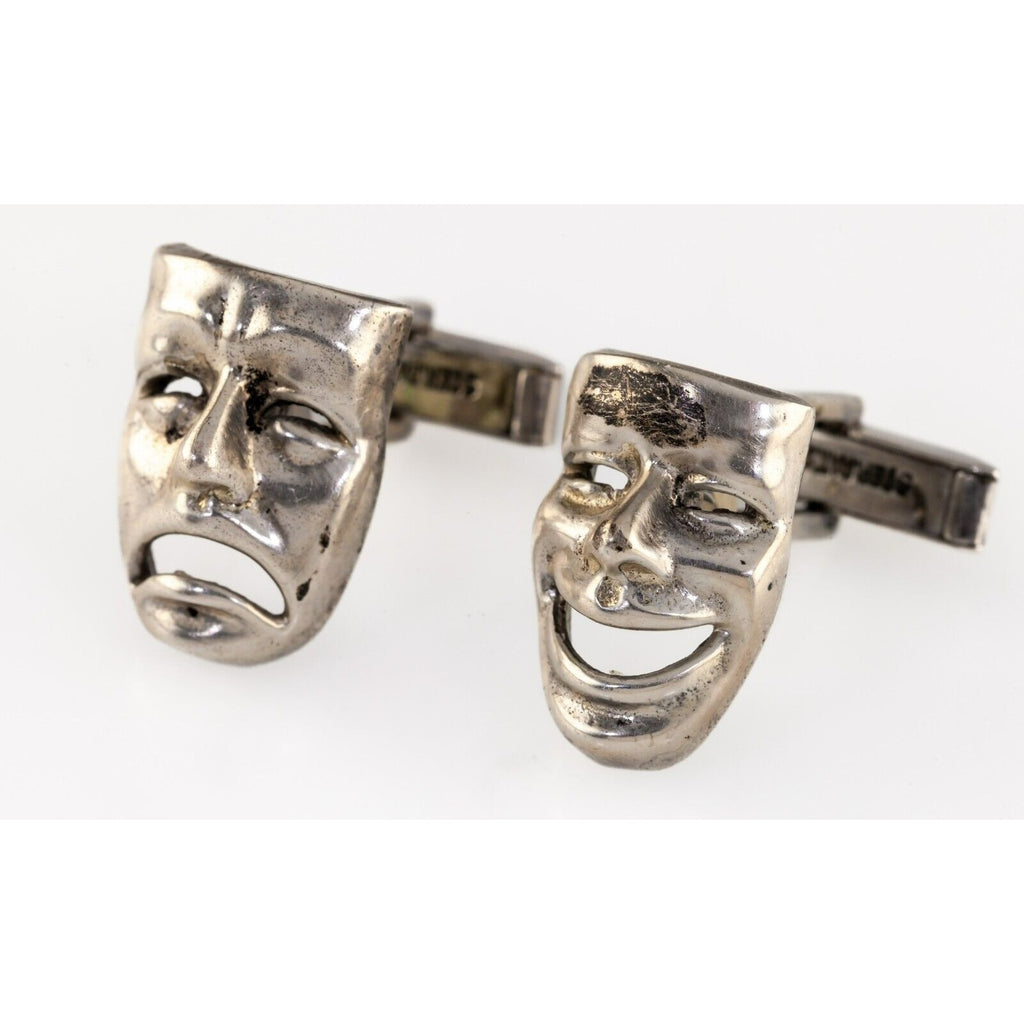 Sterling Silver Drama Comedy and Tragedy Mask Cufflinks Gorgeous!