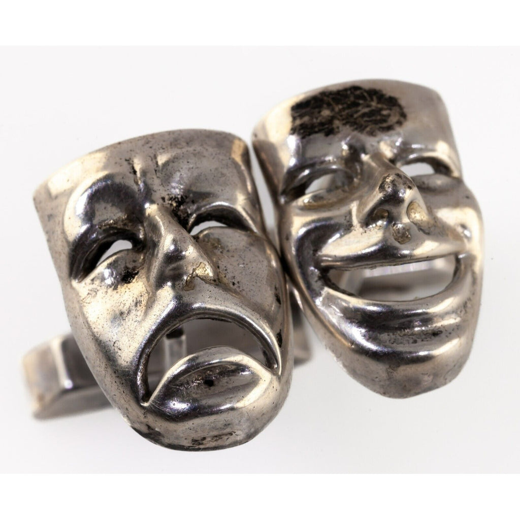 Sterling Silver Drama Comedy and Tragedy Mask Cufflinks Gorgeous!