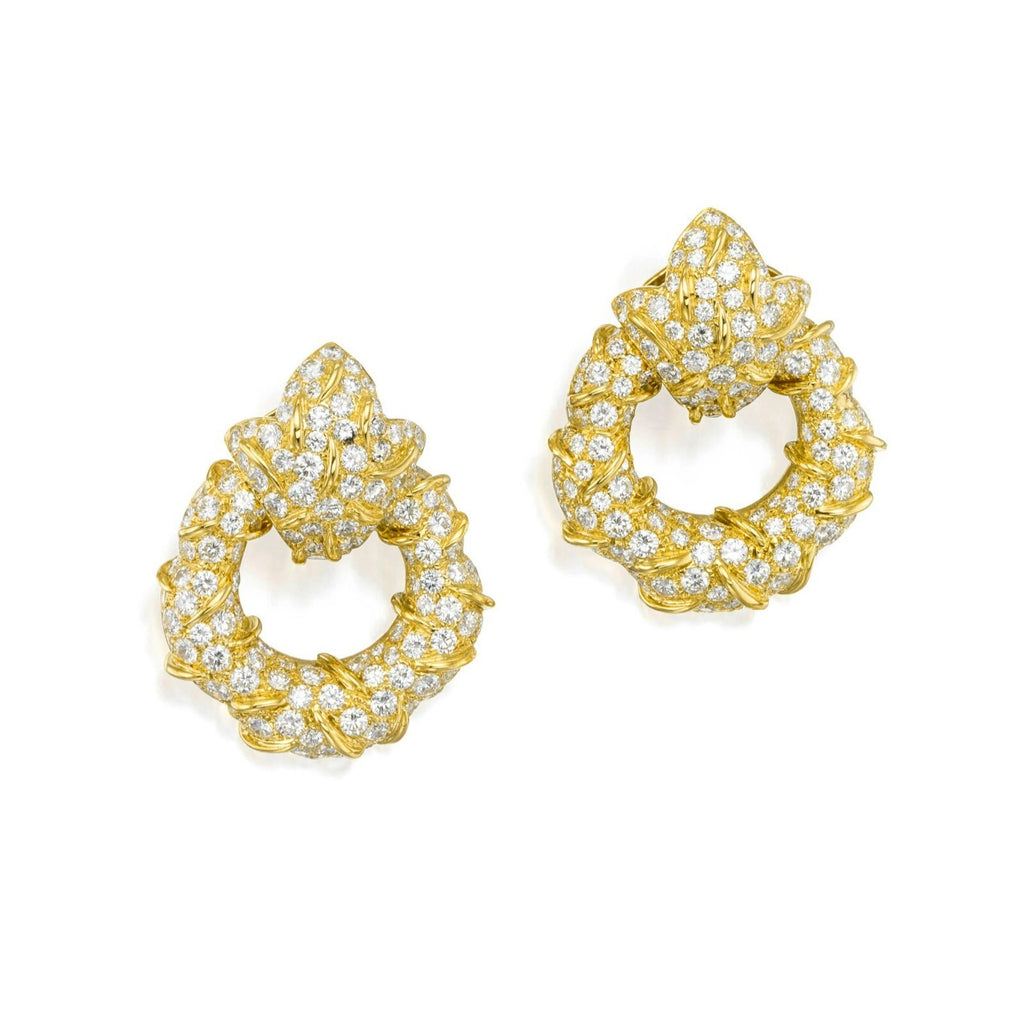 18k Yellow Gold and 13ct Diamond Doorknocker Ear Clips 38.9g