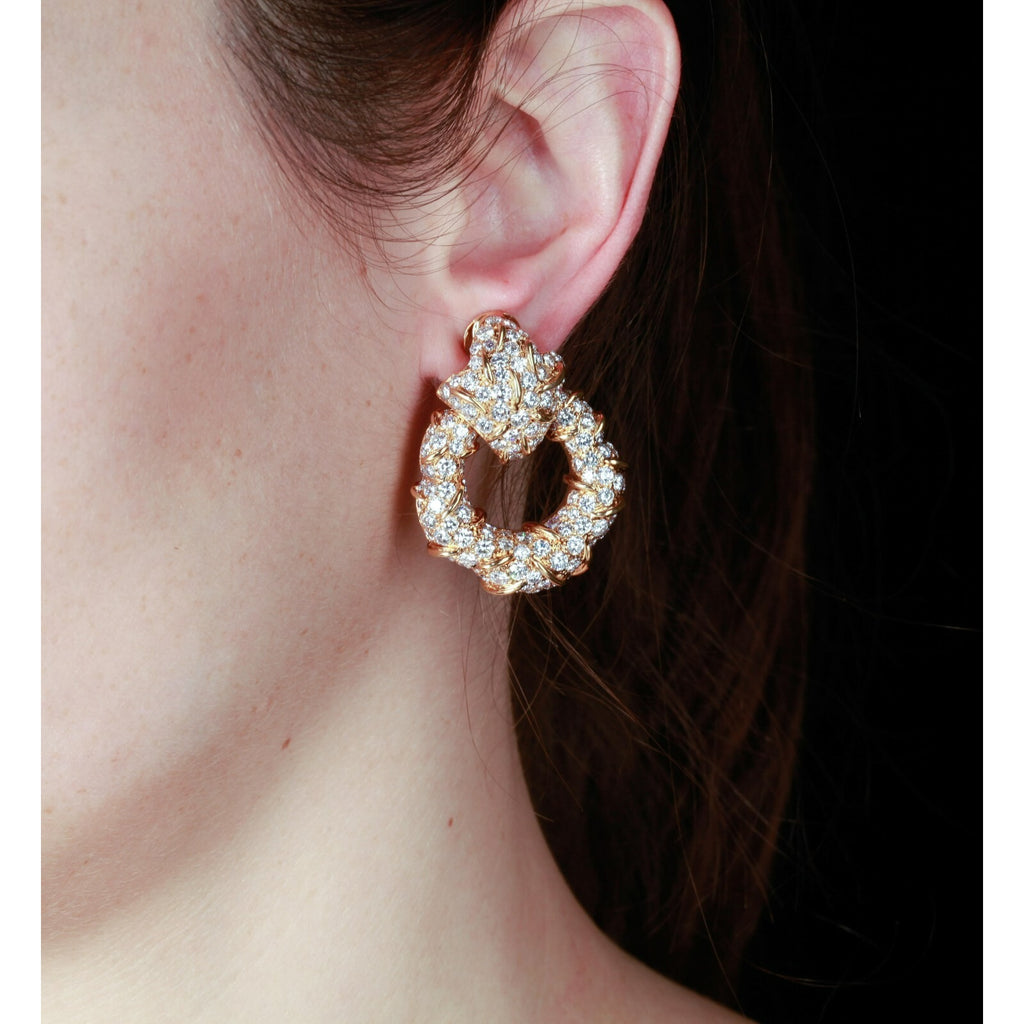 18k Yellow Gold and 13ct Diamond Doorknocker Ear Clips 38.9g