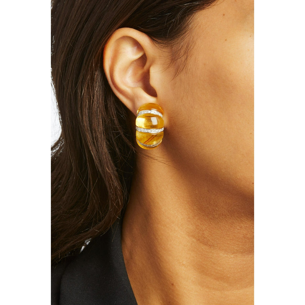 18k Two-Tone Gold 1.15 ct Diamond and Citrine Cabochon Shrimp Ear Clips