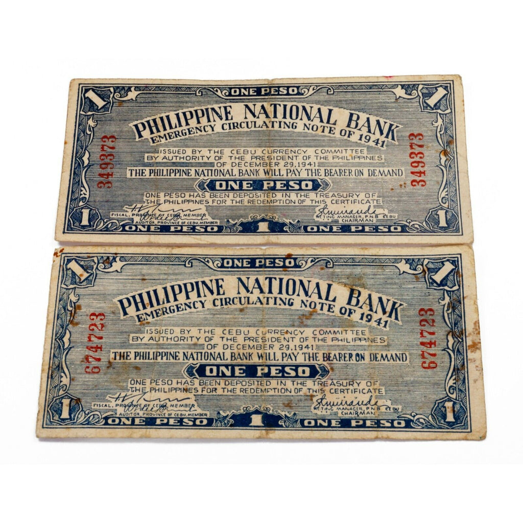 1941 Philippines National Bank - Cebu 1 peso Notes, Lot of 3 P-S215