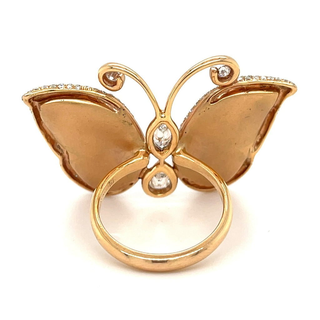 Pejmani of Belgium 18k Rose Gold Carved Amethyst & Diamond Plaque Ring, Size 7.25.