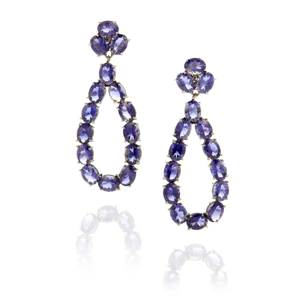 Blackened 18k White Gold 36 ct Oval Tanzanite 2 1/2" Pendant Earrings