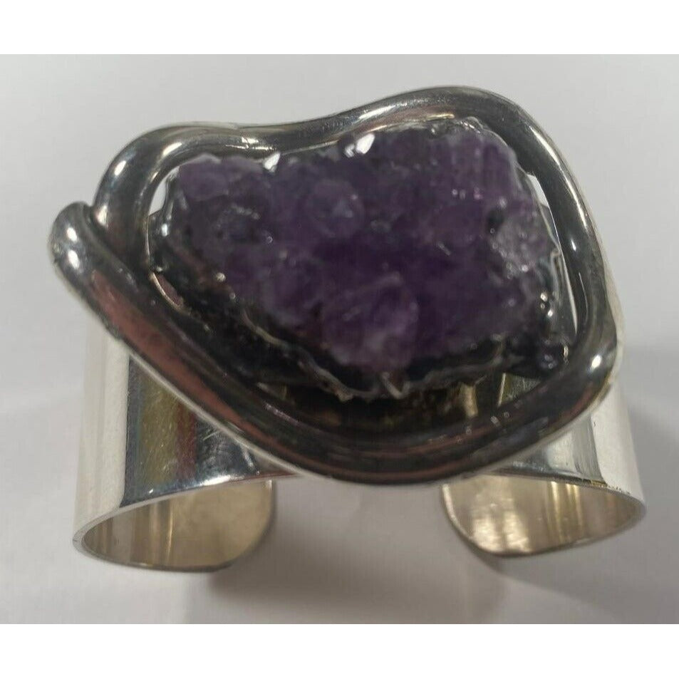 Walter Arnesan Danish Sterling Silver Cuff Bracelet with Amethyst Crystal