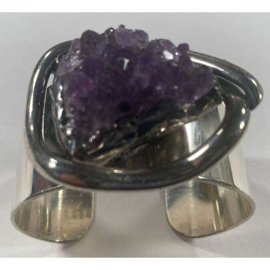 Walter Arnesan Danish Sterling Silver Cuff Bracelet with Amethyst Crystal