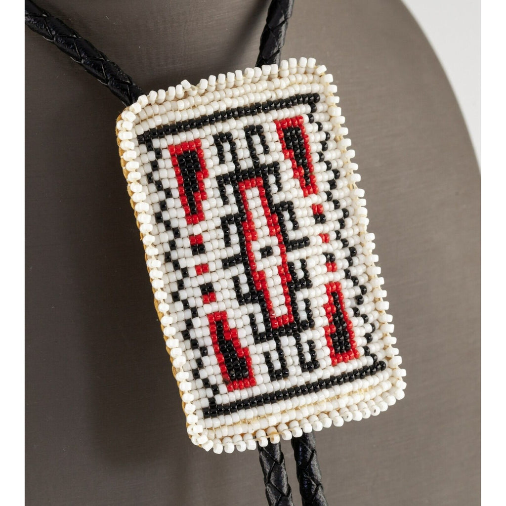 Seed Bead Bolo Tie with Braided Leather Strand and Silver Aglets