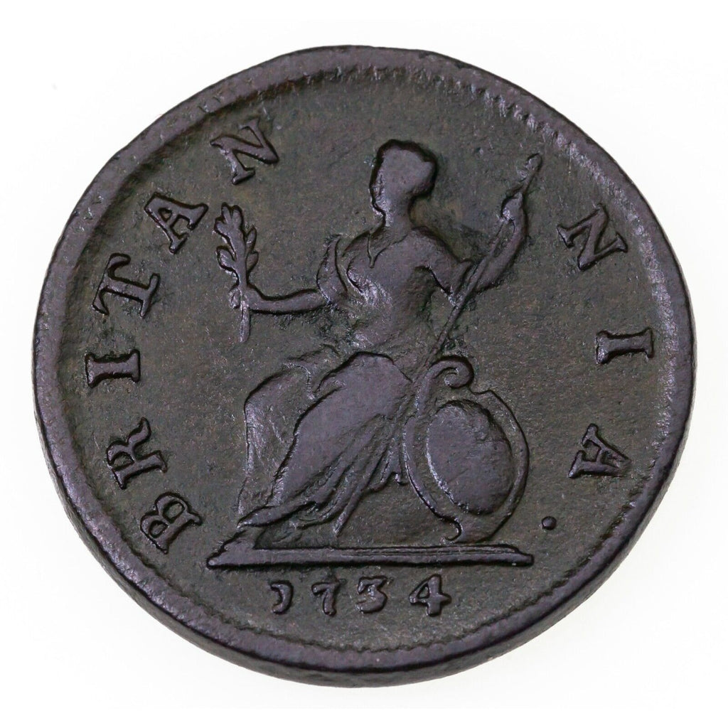 1734 Great Britain Farthing Coin in Very Fine Conditon KM # 572