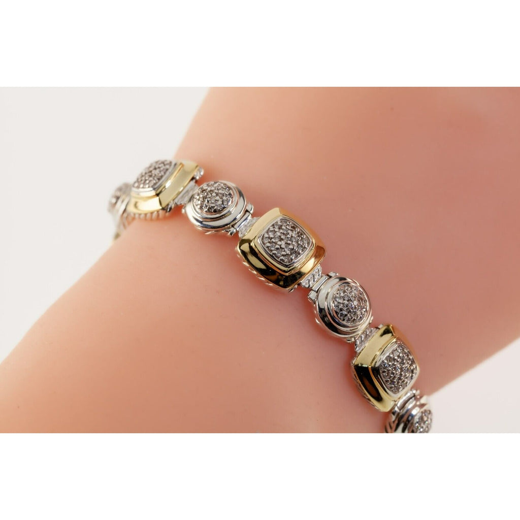 David Yurman Sterling Silver and 18k Yellow Gold Albion Station Diamond Bracelet