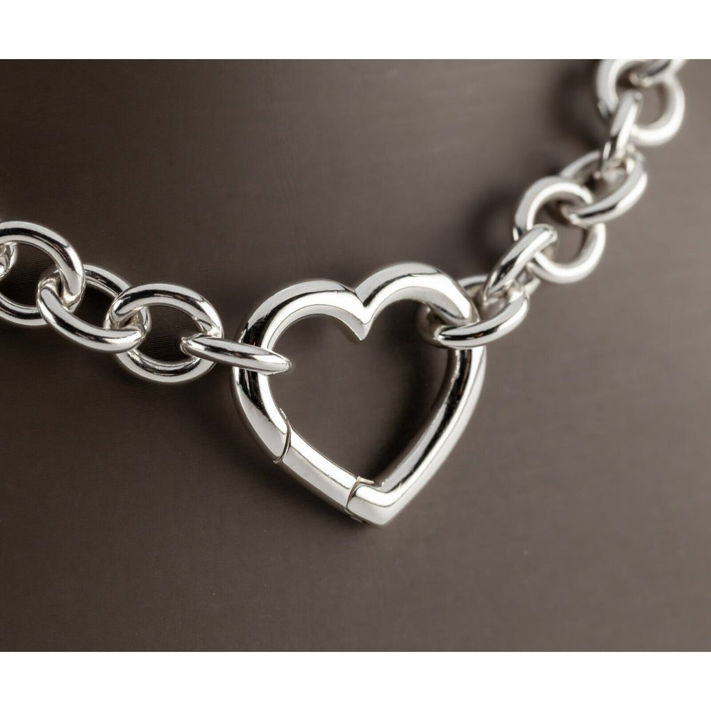 Tiffany & Co. Sterling Silver Round Link Open Heart Necklace 15.5"