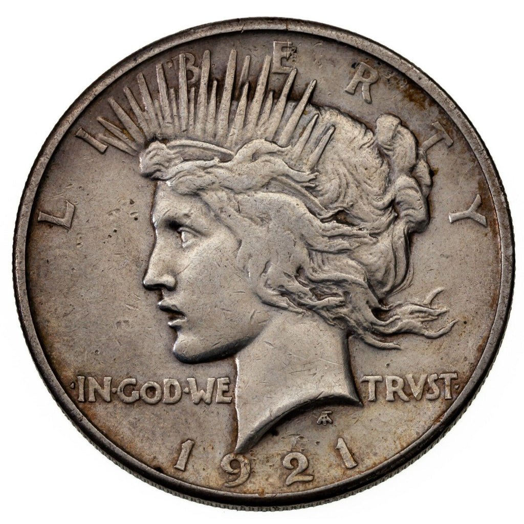1921 $1 Silver Peace Dollar in Very Fine VF Condition, Graffiti on Reverse