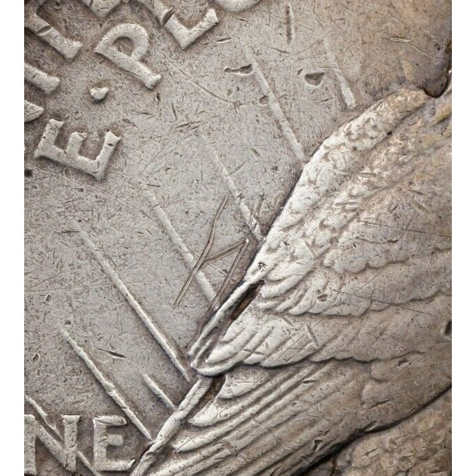 1921 $1 Silver Peace Dollar in Very Fine VF Condition, Graffiti on Reverse